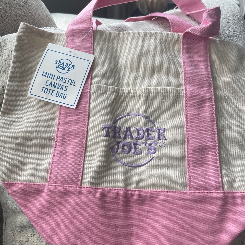 Trader Joe's Pink & Cream Canvas Tote Bag